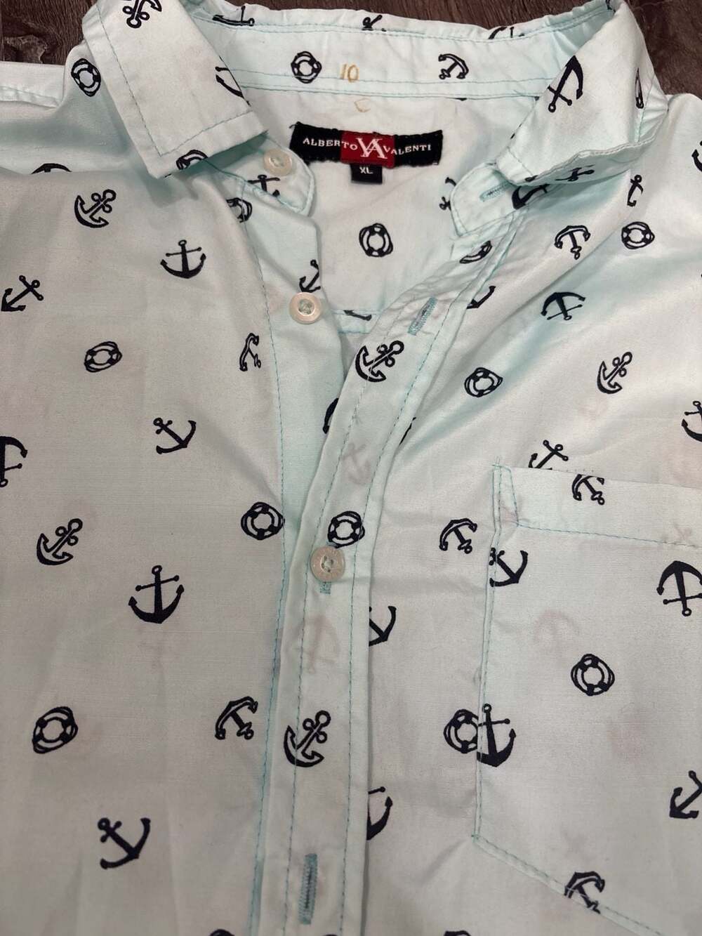 Alberto Valenti Men's XL Short Sleeve Nautical Anchor Print Button Down Shirt - Picture 5 of 10